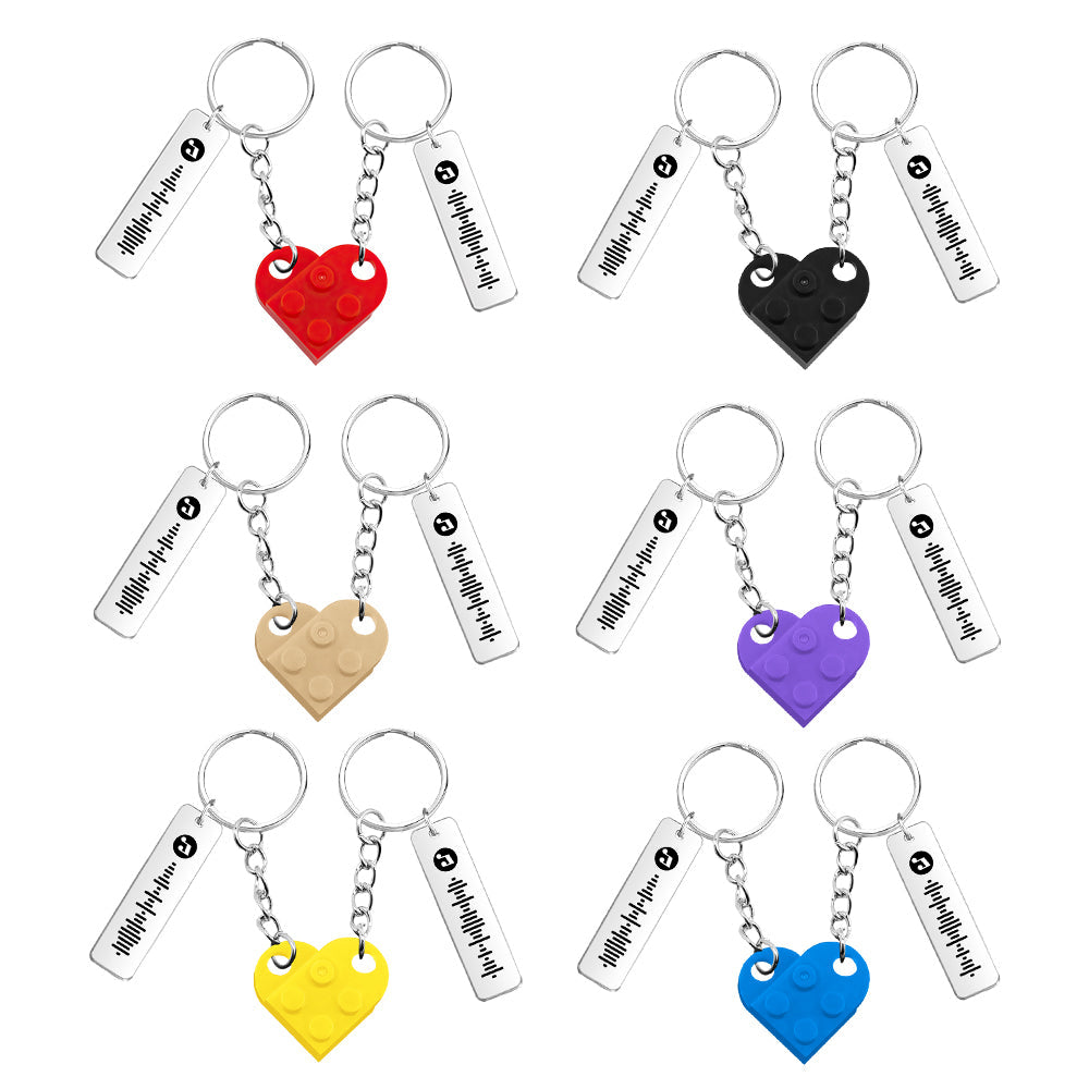 Personalized Music Code Heart Bricks Keychain - Matching Couple Set