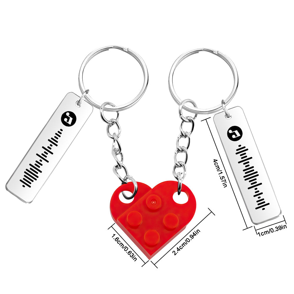 Personalized Music Code Heart Bricks Keychain - Matching Couple Set