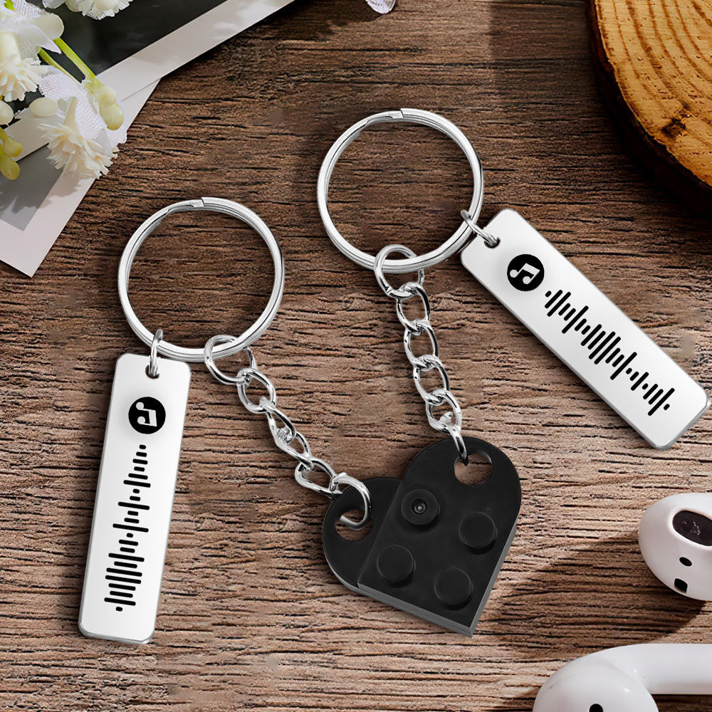 Personalized Music Code Heart Bricks Keychain - Matching Couple Set