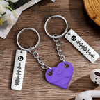 Personalized Music Code Heart Bricks Keychain - Matching Couple Set