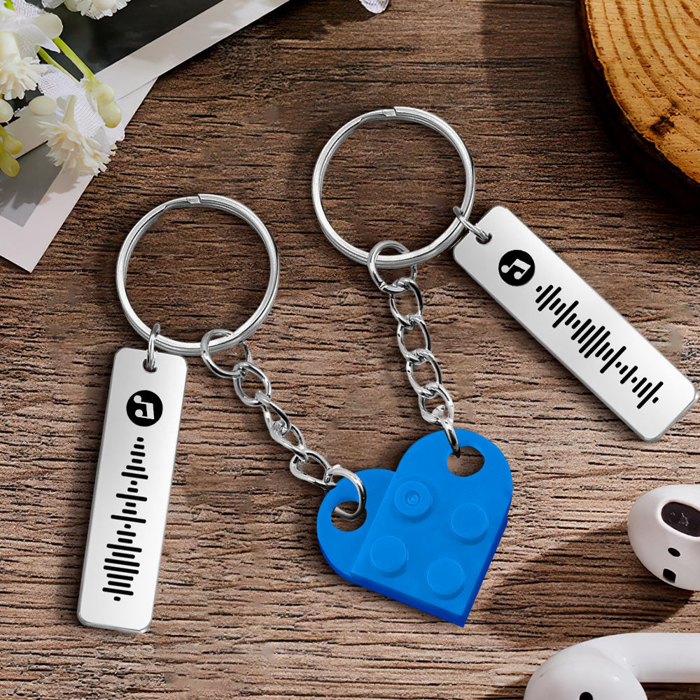 Personalized Music Code Heart Bricks Keychain - Matching Couple Set