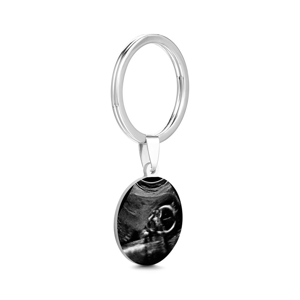 Personalized Ultrasound Photo Keychain, Custom Stainless Steel Baby Sonogram Gift, Engraved Text Pregnancy Keepsake