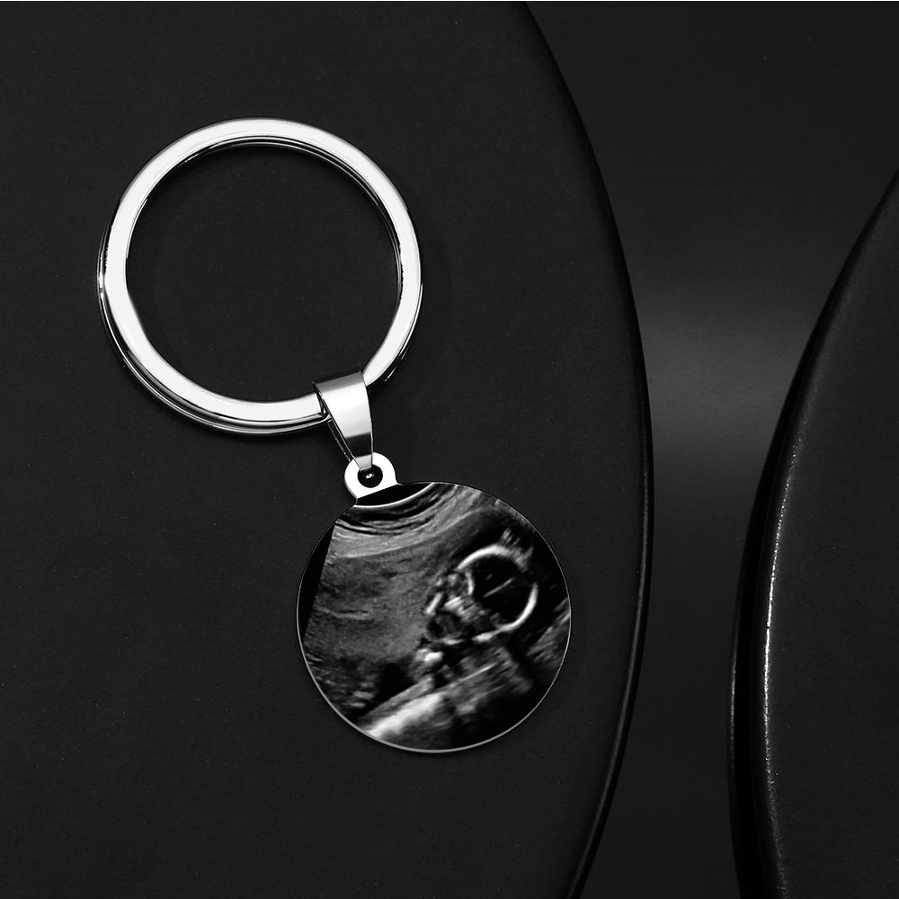 Personalized Ultrasound Photo Keychain, Custom Stainless Steel Baby Sonogram Gift, Engraved Text Pregnancy Keepsake