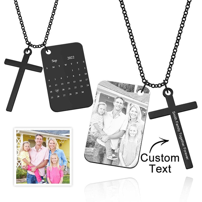 MadeMine personalized photo cross necklace showcasing a custom photo pendant on a silver chain.