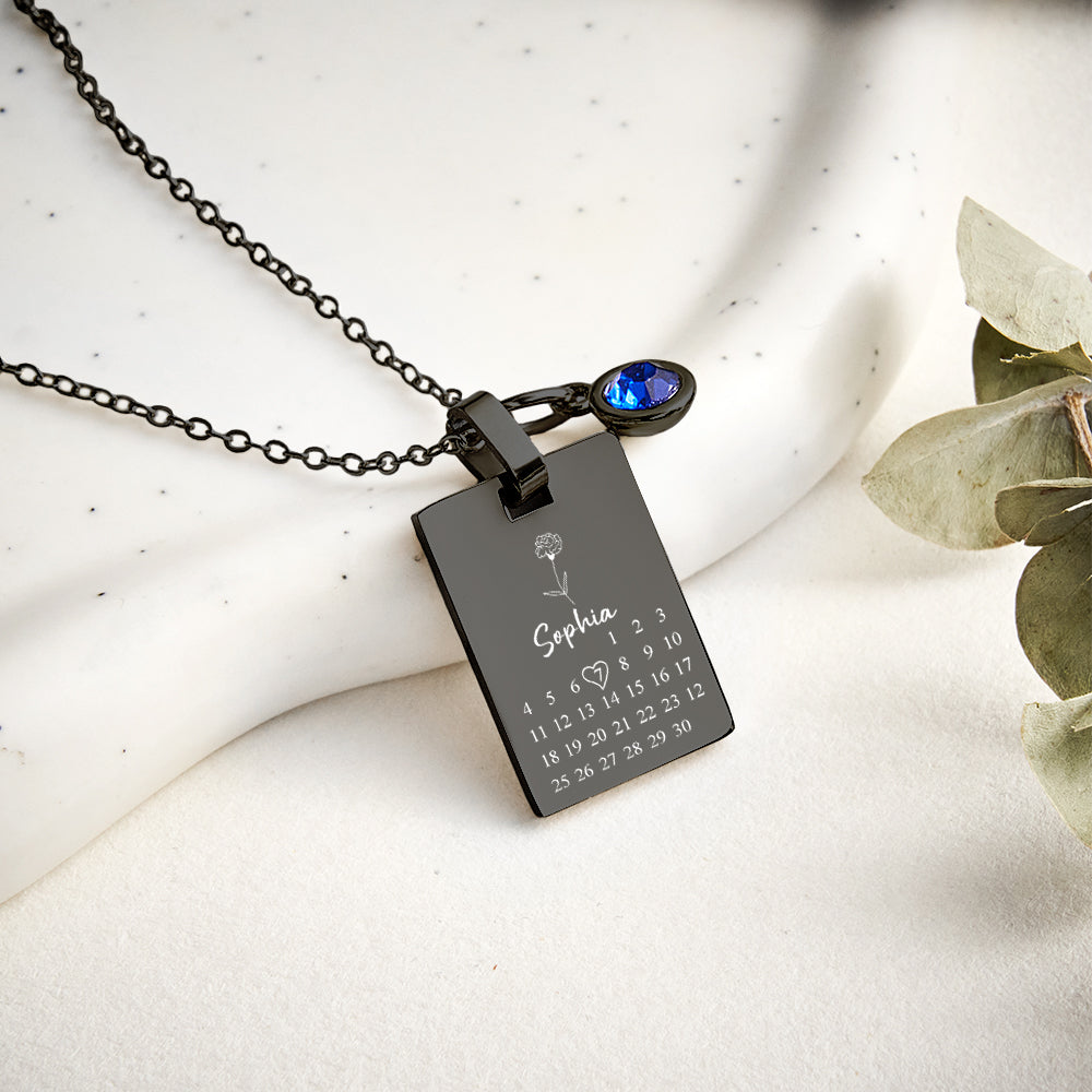 Personalized Calendar Birthstone Necklace - Custom Date Anniversary Gift