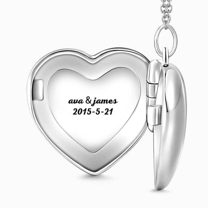 Embossed Heart Photo Locket Necklace with Engraving - Personalized Mother's Day Gift
