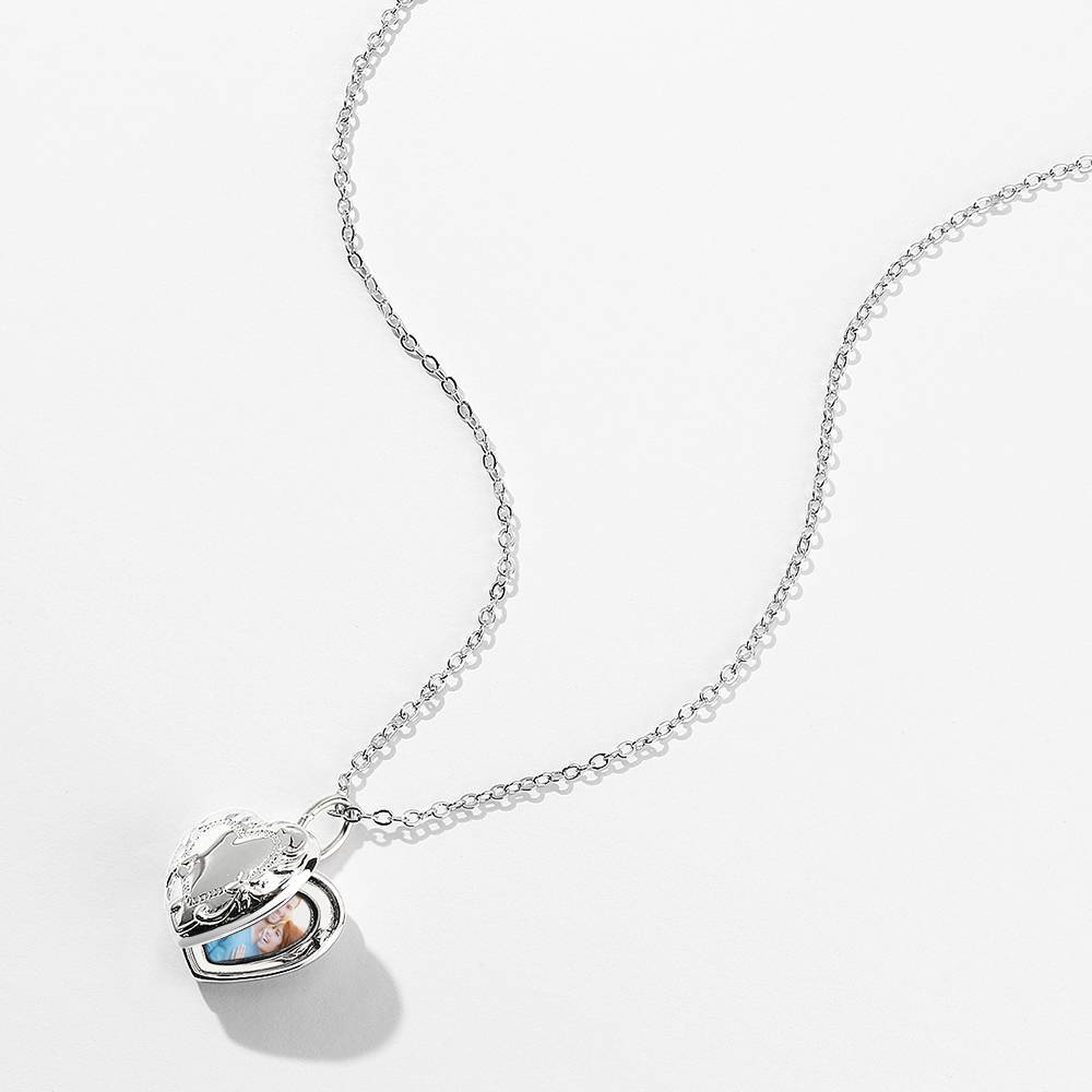 Embossed Heart Photo Locket Necklace with Engraving - Personalized Mother's Day Gift