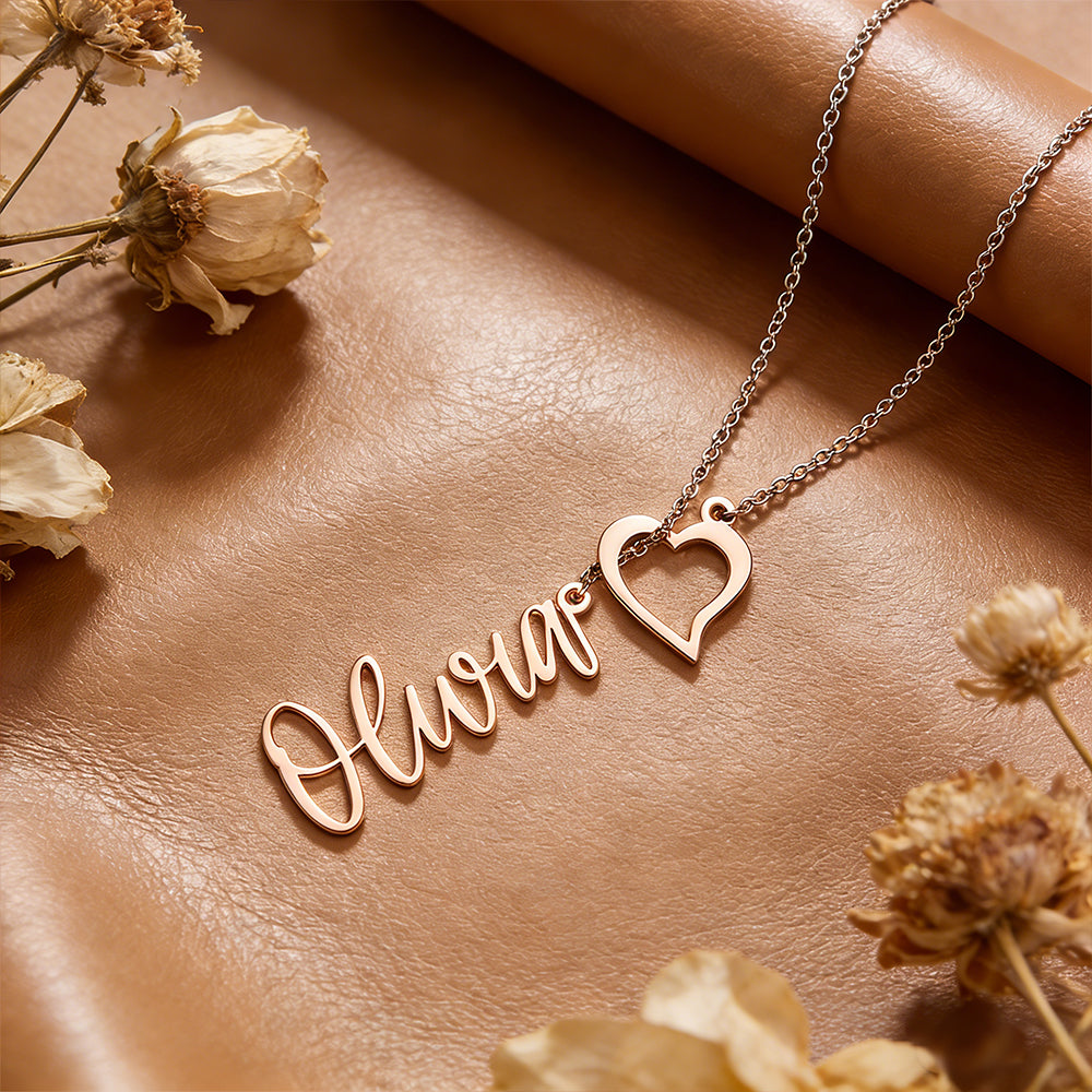 Custom Heart Name Lariat Necklace - Personalized Mother's Day Jewelry Gift