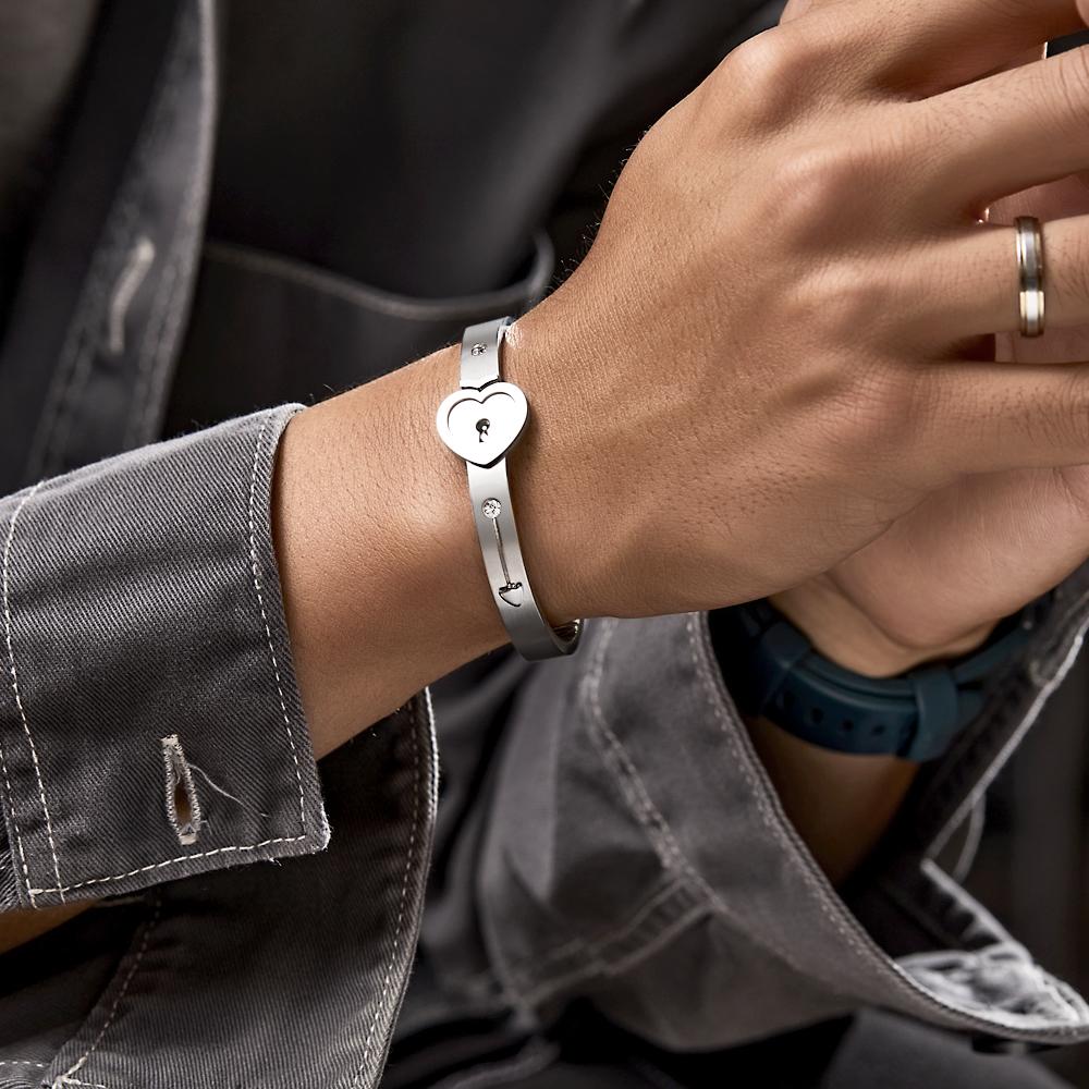 Custom Engraved Lock Bracelet & Key Necklace Set - Couple Gift