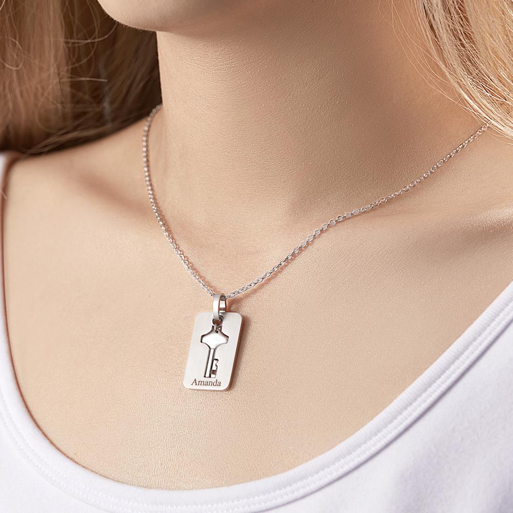 Custom Engraved Lock Bracelet & Key Necklace Set - Couple Gift