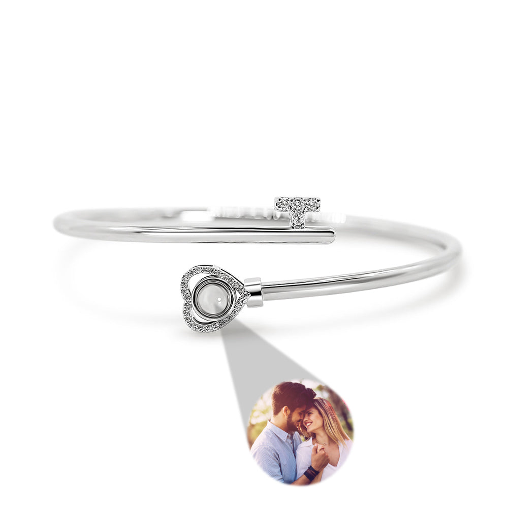 Personalized Photo Projection Bracelet - Adjustable Heart Charm