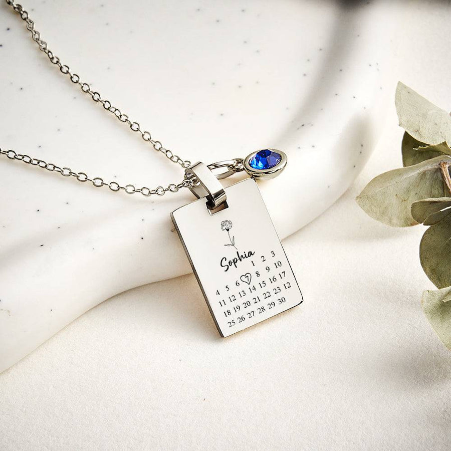 Custom Date Birthstone Necklace