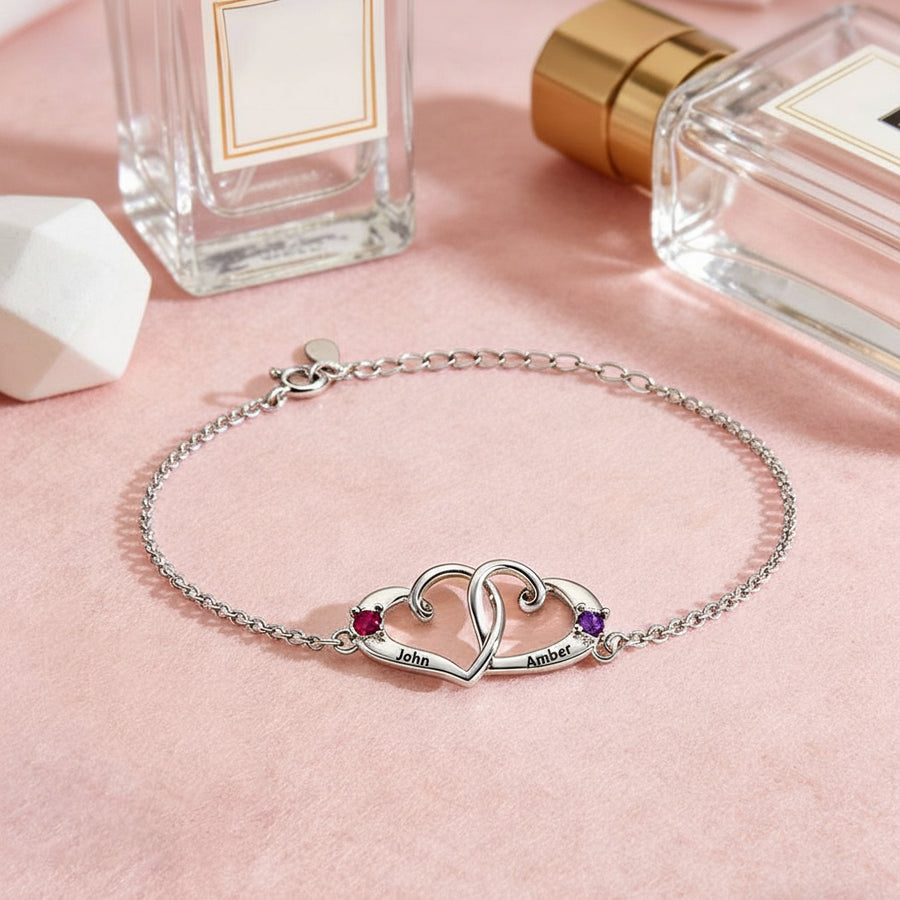 Personalized Double Heart Bracelet