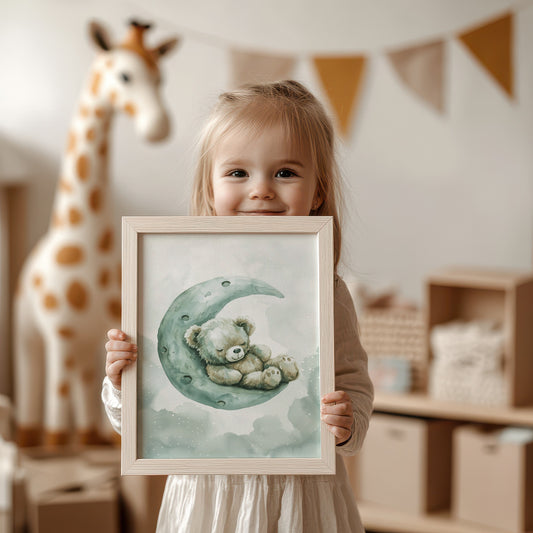 Moonlit Teddy Bear Art Print for Children's Room product
