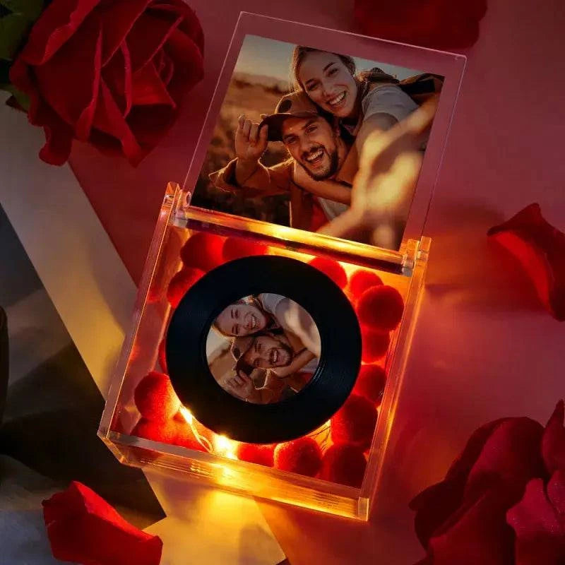 Custom Photo Mini Record Player Music Box with Light