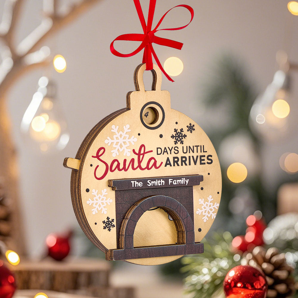 Santa in Fireplace Christmas Countdown Ornament