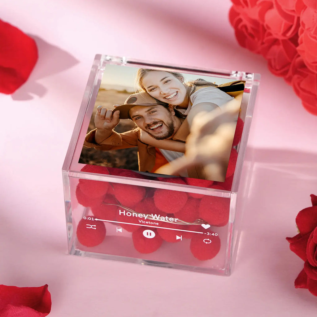 Custom Photo Mini Music Record Player - Vintage Music Box with Light