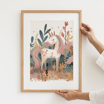 Whimsical Unicorn Floral Art Print for Children's Room product