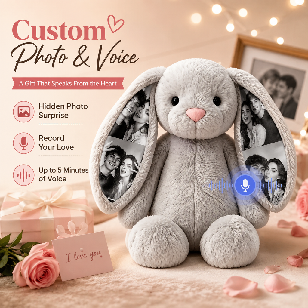 Personalized Voice Recording Bunny Plush with Photo Ears