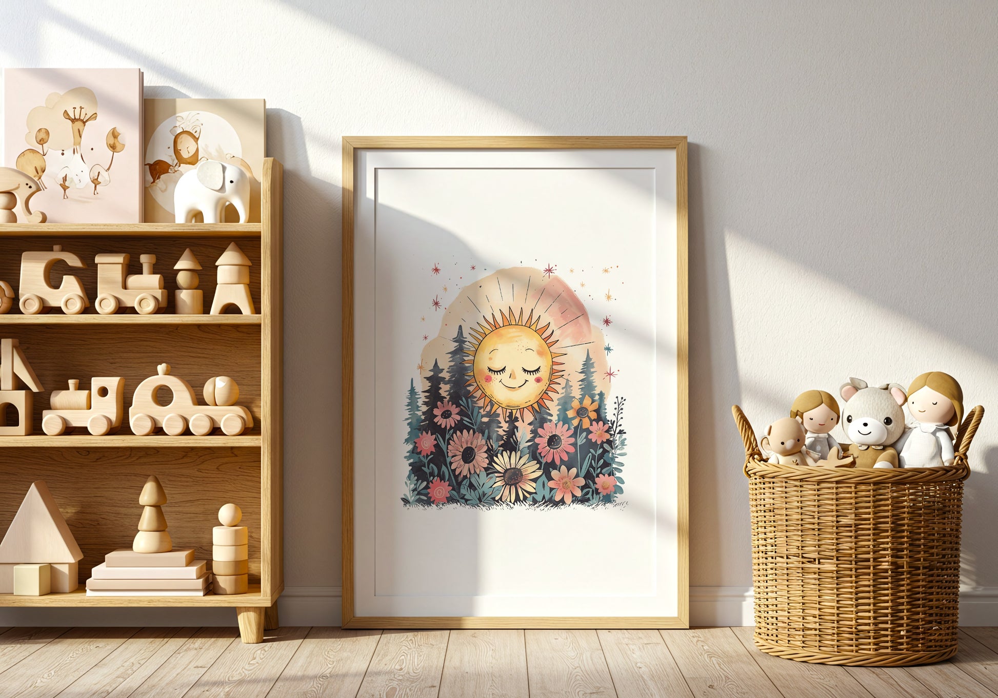 Cheerful Sun and Flowers Framed Wall Art Product