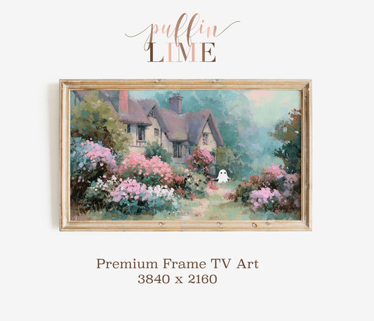 Premium Frame TV Art, Digital Painting of Cottage and Garden, 3840x2160 Resolution
