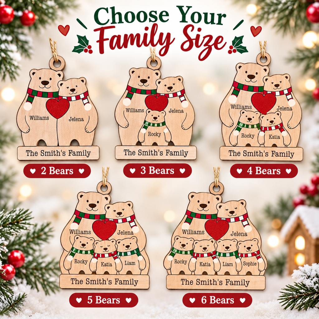 Personalized family bear Wood Christmas ornament