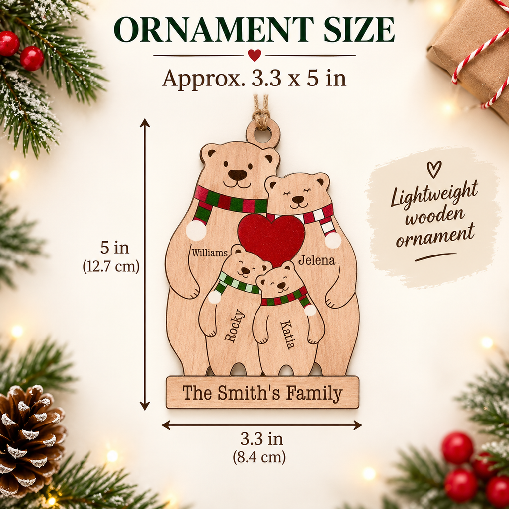 Personalized family bear Wood Christmas ornament
