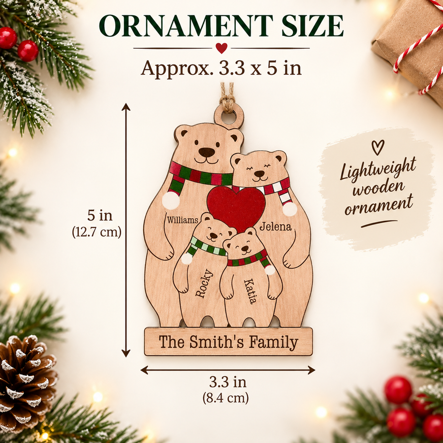 Personalized family bear Wood Christmas ornament
