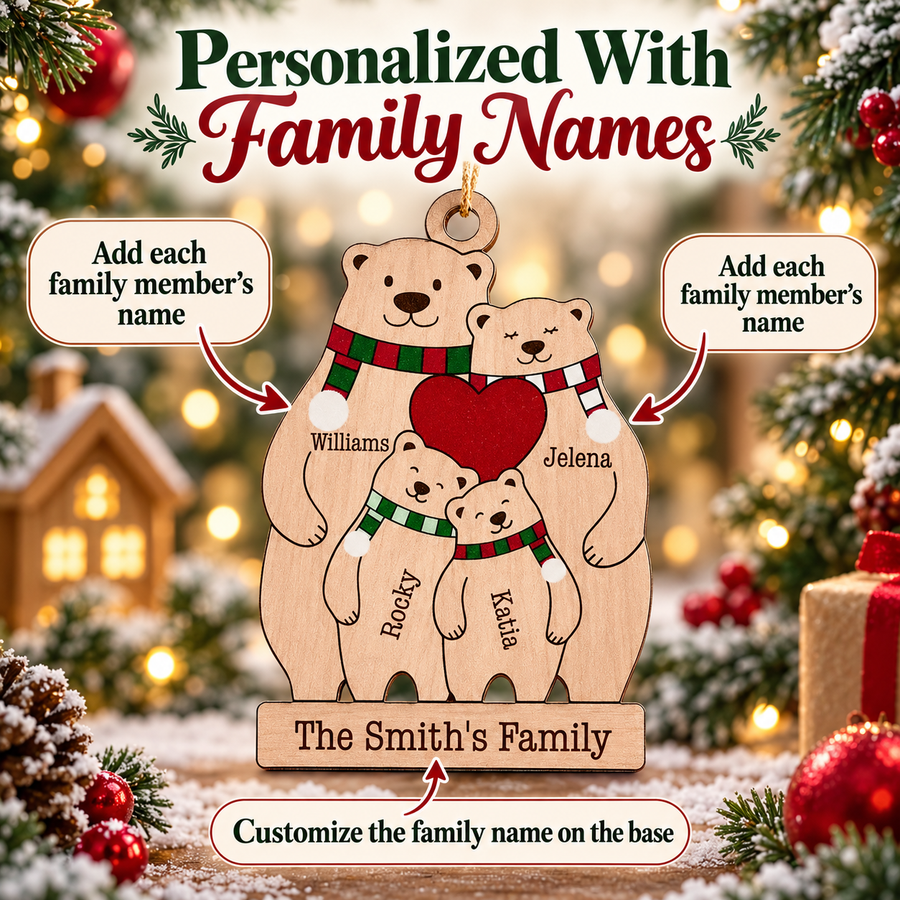 Personalized family bear Wood Christmas ornament