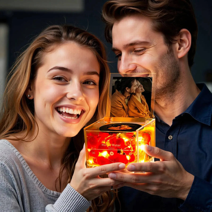 Custom Photo Mini Record Player Music Box with Light