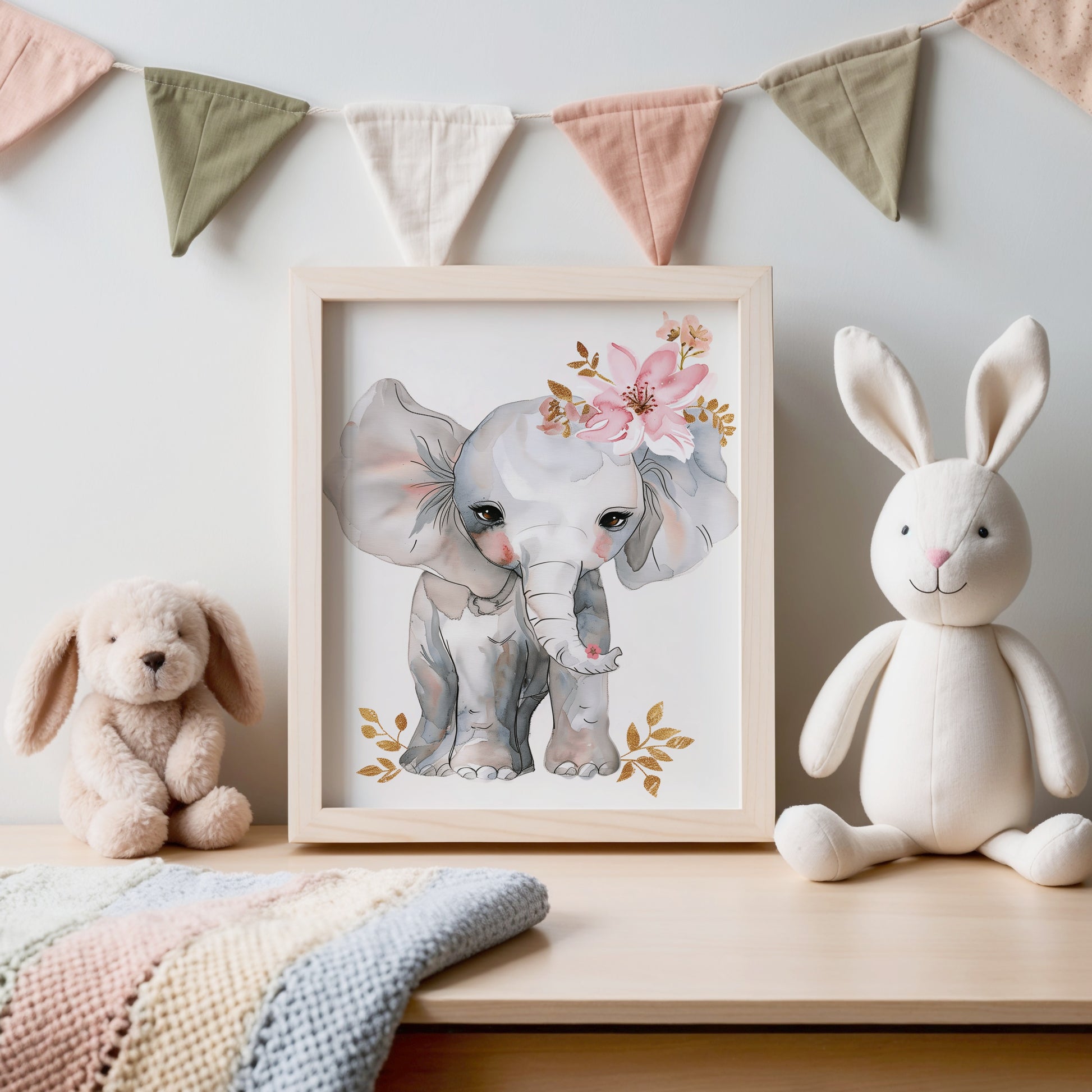 Adorable Elephant Nursery Art Print with Floral Accent product