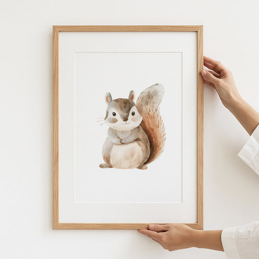 Cute Squirrel Illustration in Wooden Frame Wall Art product type