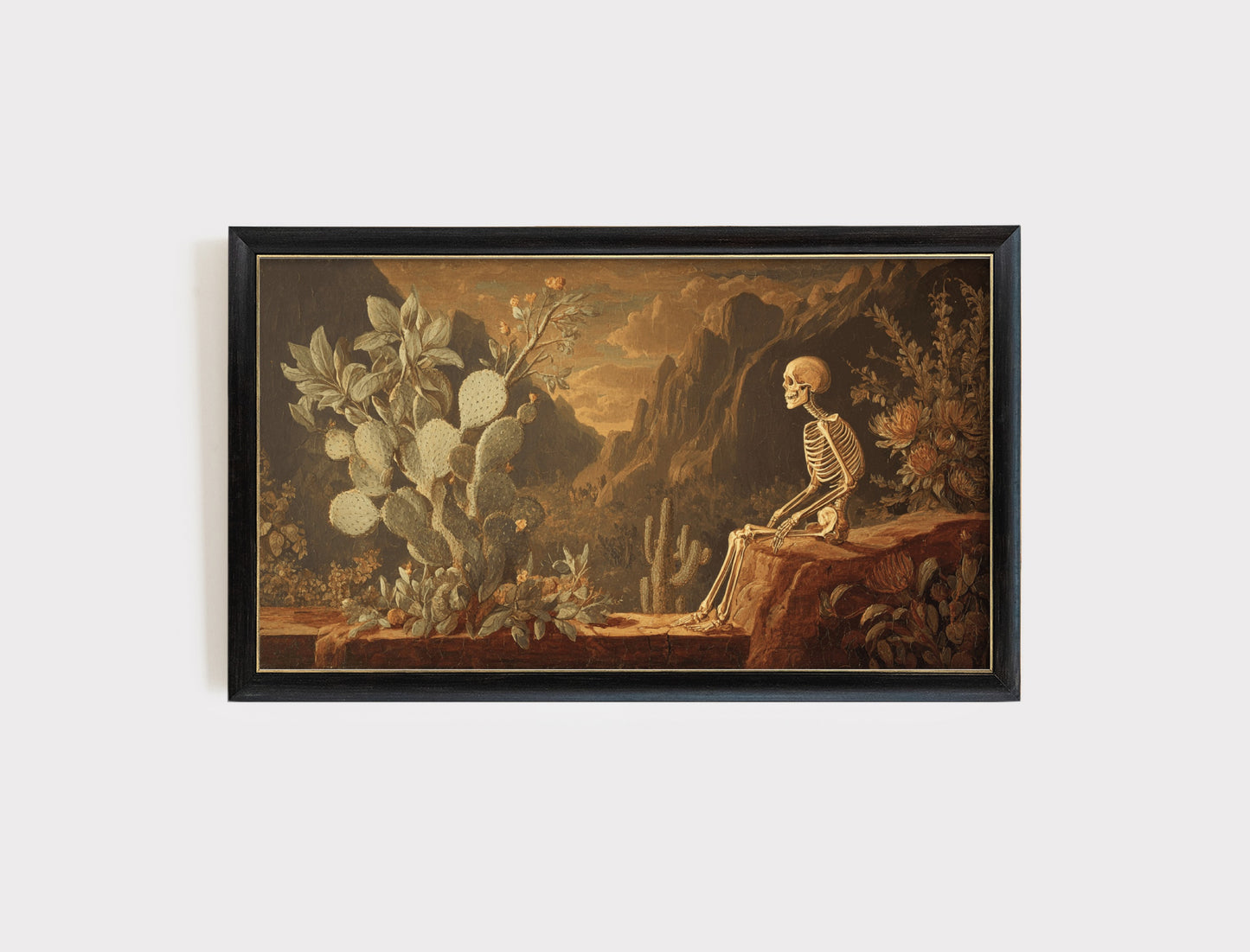 Vintage Skeleton Art Print, Classic Botanical Painting, Gothic Home Decor, Framed Wall Art, Unique Aesthetic Room Decoration
