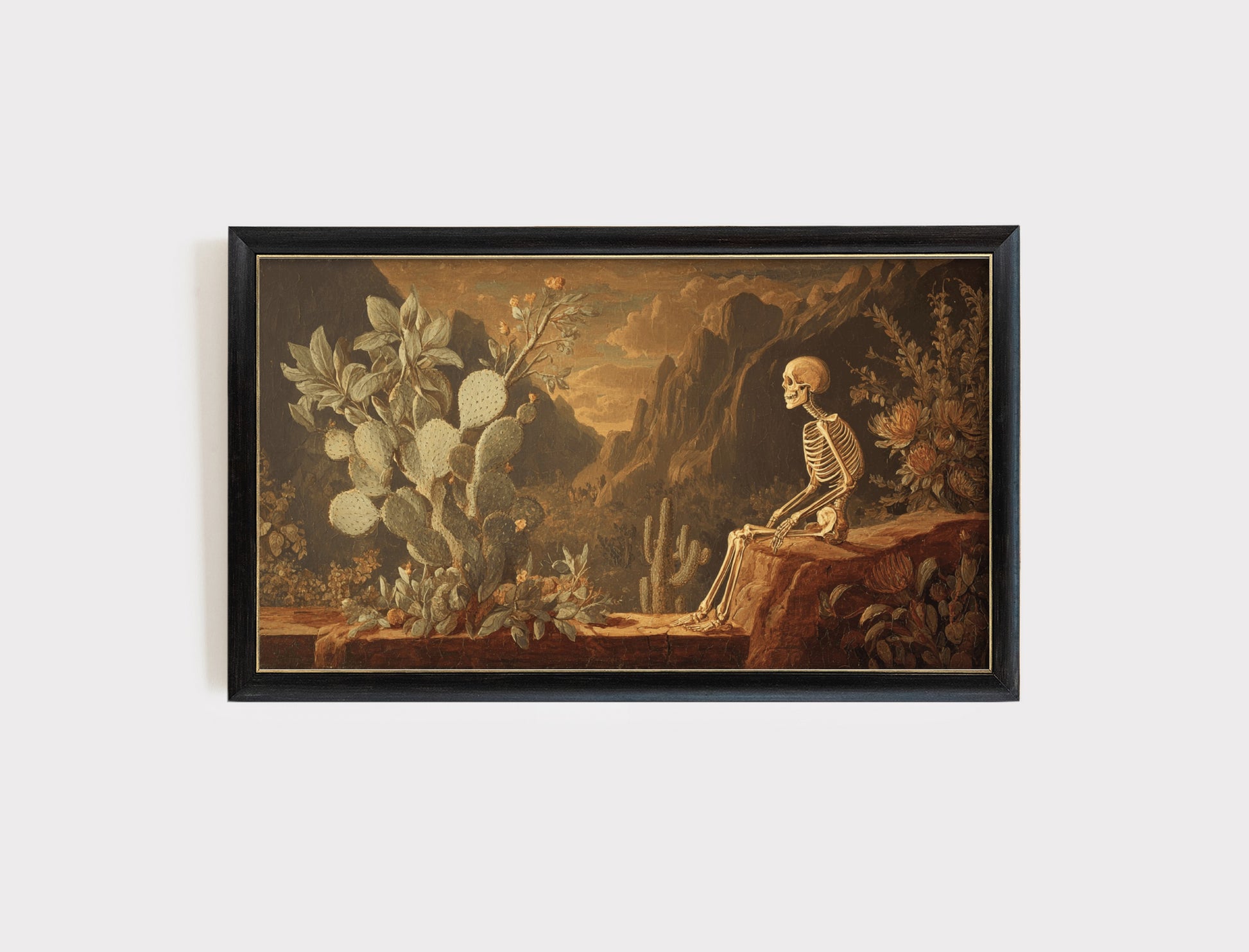 Vintage Skeleton Art Print, Classic Botanical Painting, Gothic Home Decor, Framed Wall Art, Unique Aesthetic Room Decoration