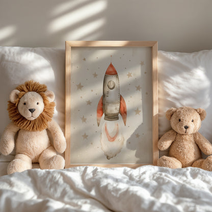 Rocket Illustration with Teddy Bears Framed Art product