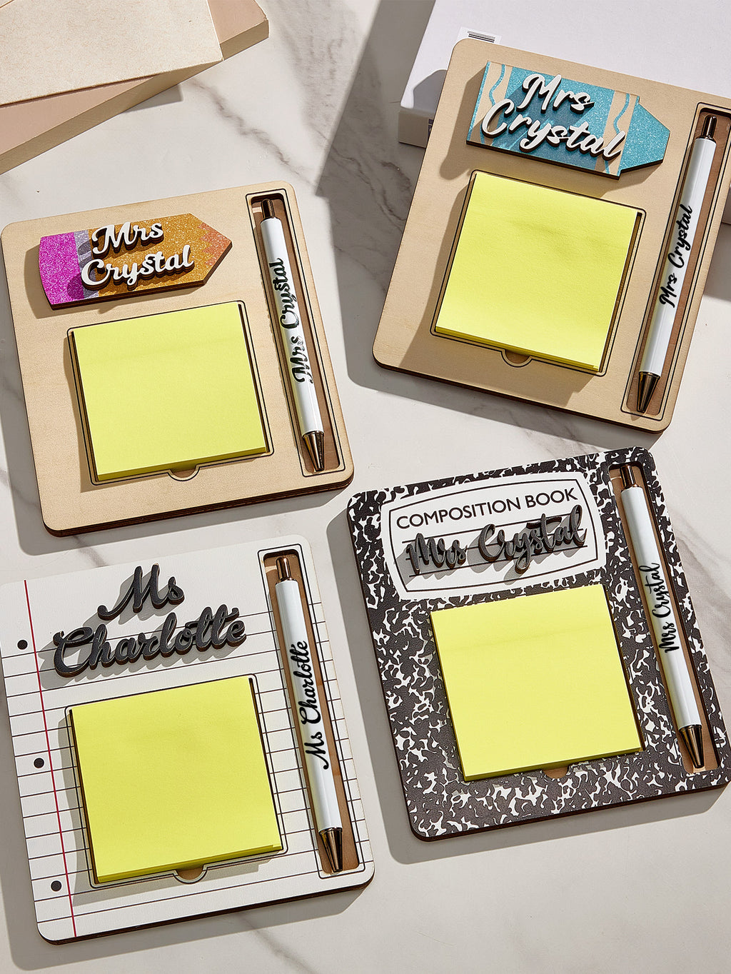 Personalized Wooden Sticky Note Holder with Pen