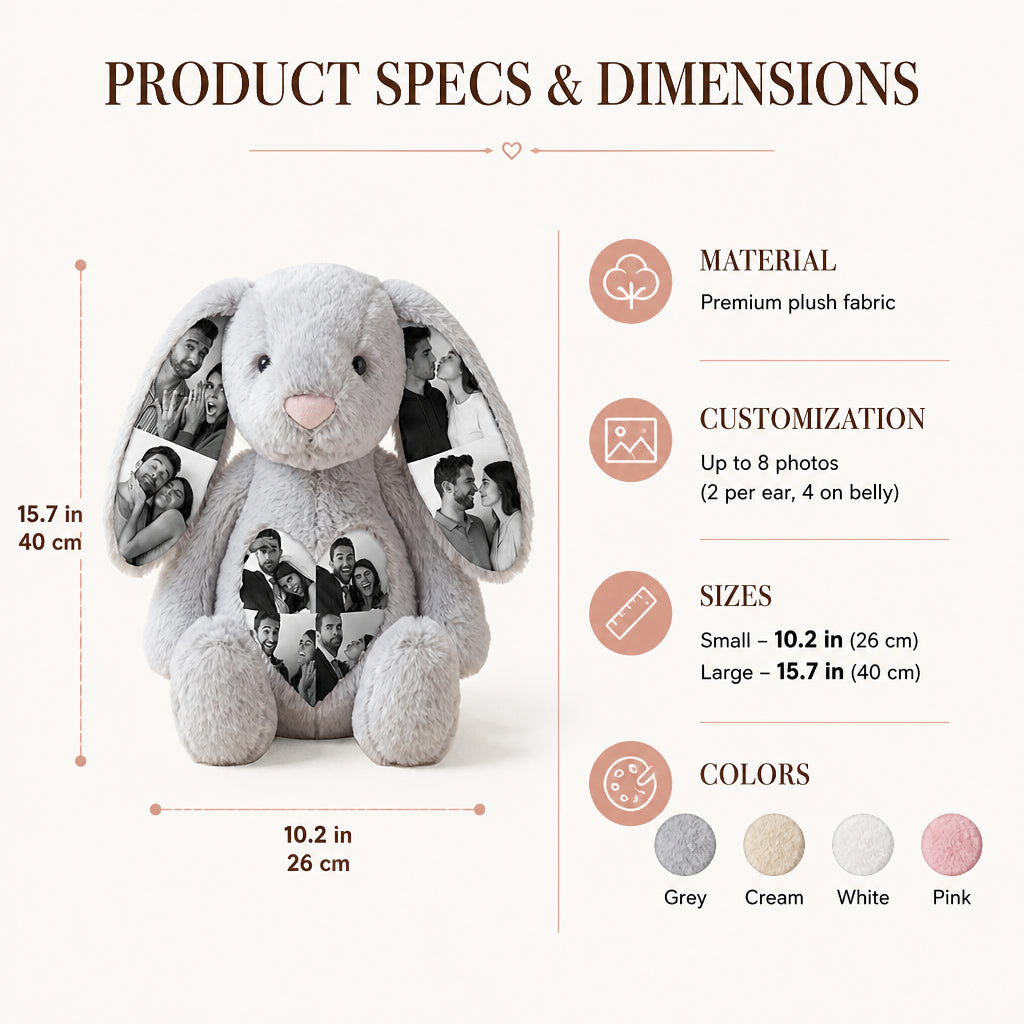Custom Photo Bunny Plush on Ears & Belly