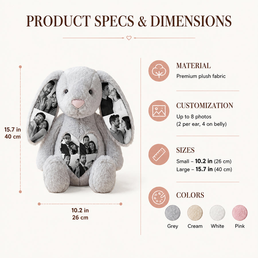 Custom Photo Bunny Plush on Ears & Belly