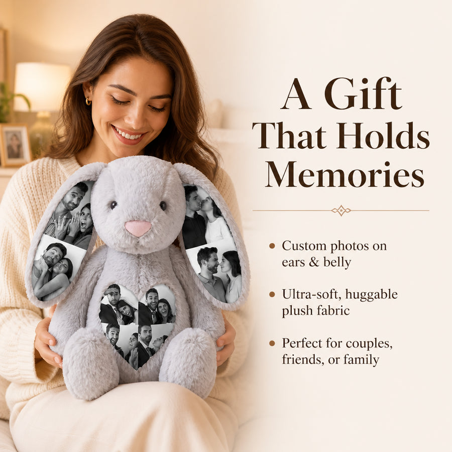 Custom Photo Bunny Plush on Ears & Belly