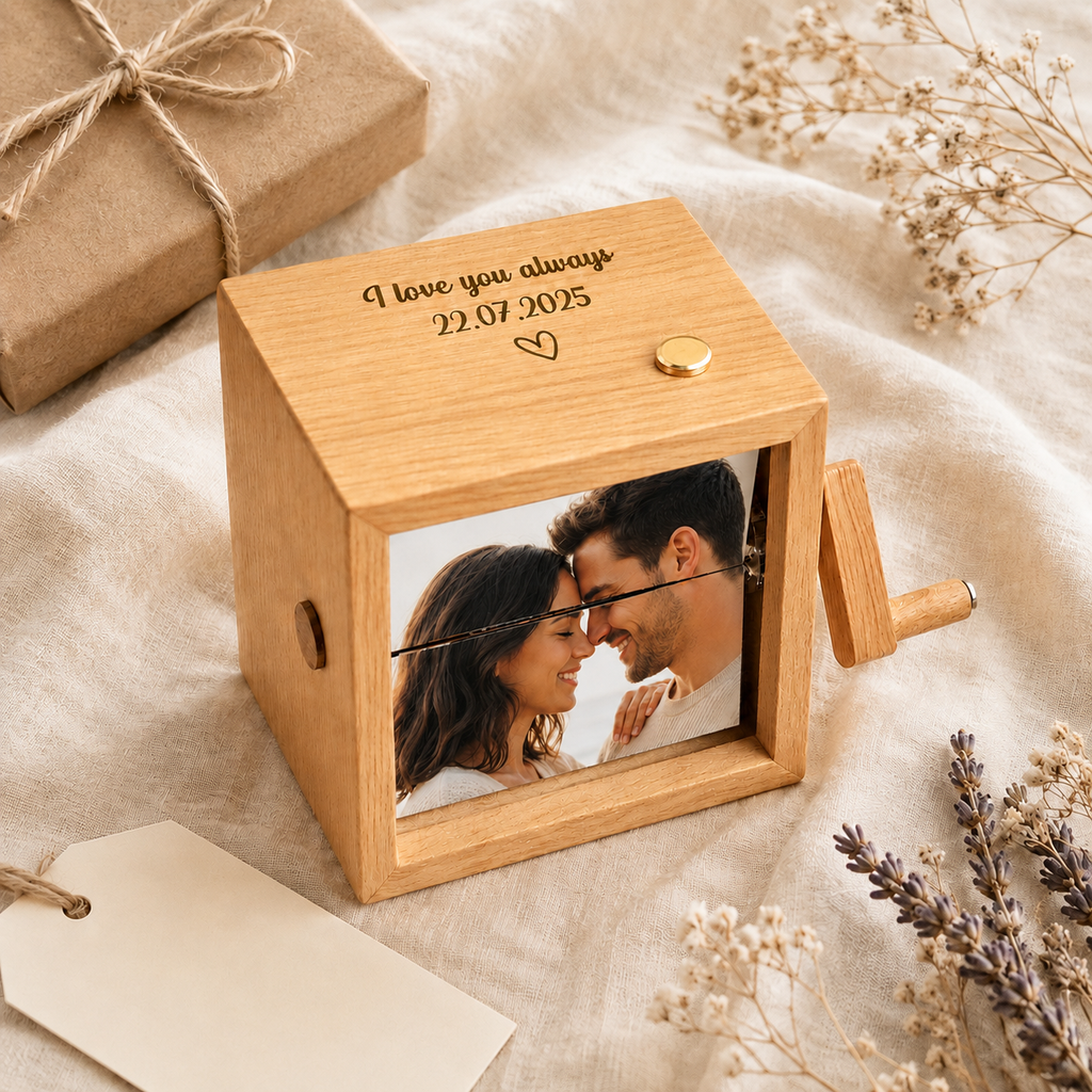 Personalized photo music flipbook styled as a romantic anniversary gift