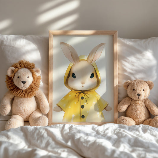 Cute Bunny in Yellow Raincoat Wall Art product