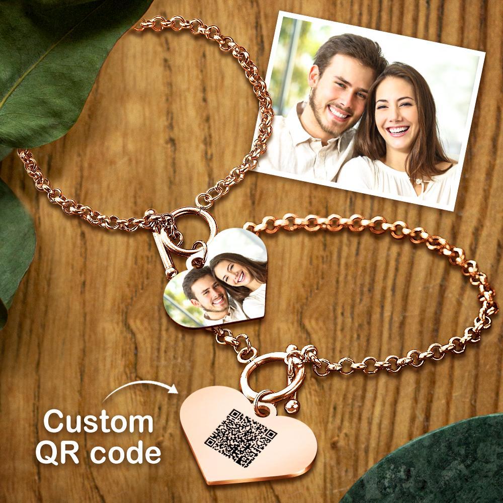 Custom Photo Charm Bracelet with Heart - QR Code Jewelry