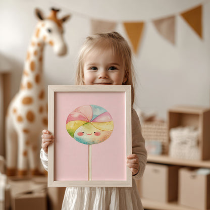 Adorable Lollipop Watercolor Print for Kids Room decor product