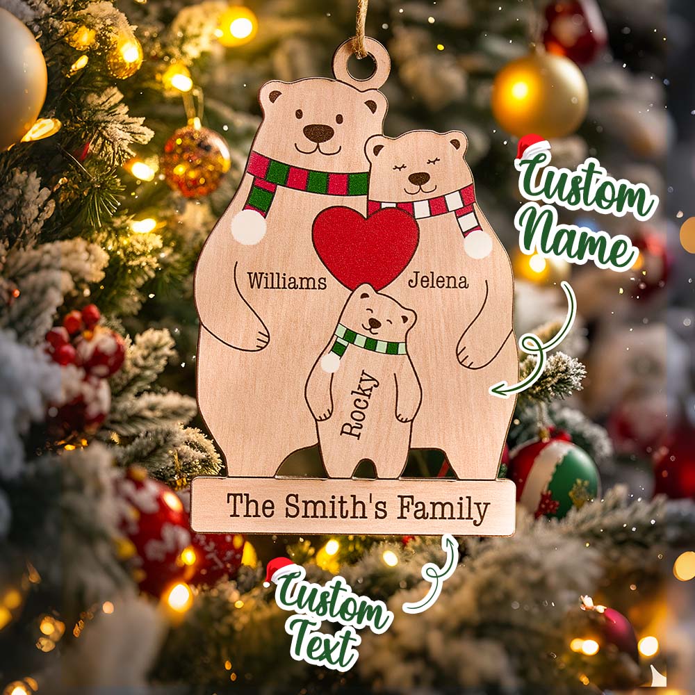 Personalized family bear Wood Christmas ornament