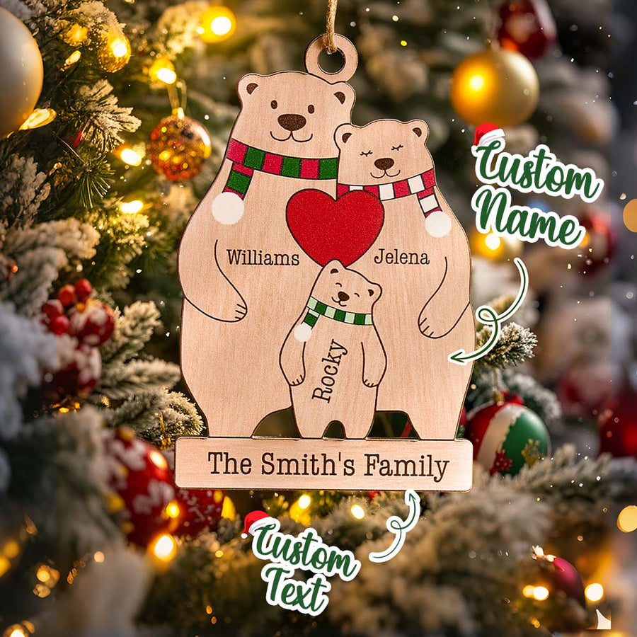 Personalized family bear Wood Christmas ornament