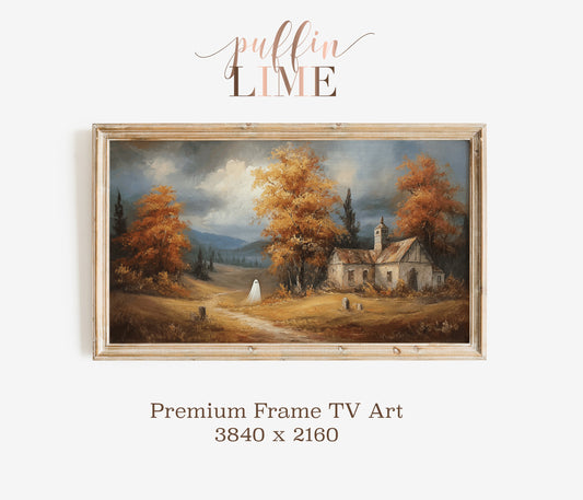 Vintage Landscape Oil Painting, Autumn Scenery, Rustic Home Decor, Wall Art, Digital Download, 4K Resolution, Premium Frame TV Art