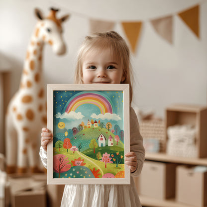 Colorful Rainbow and Village Print for Kids Room product type