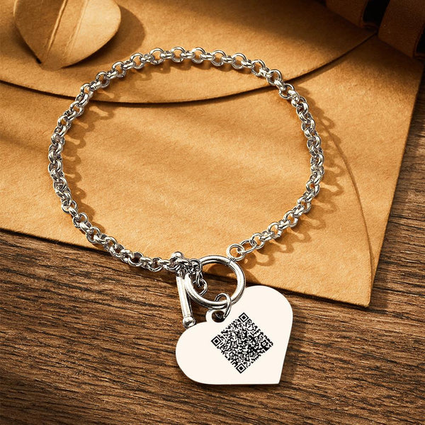 Custom Photo Charm Bracelet with Heart - QR Code Jewelry