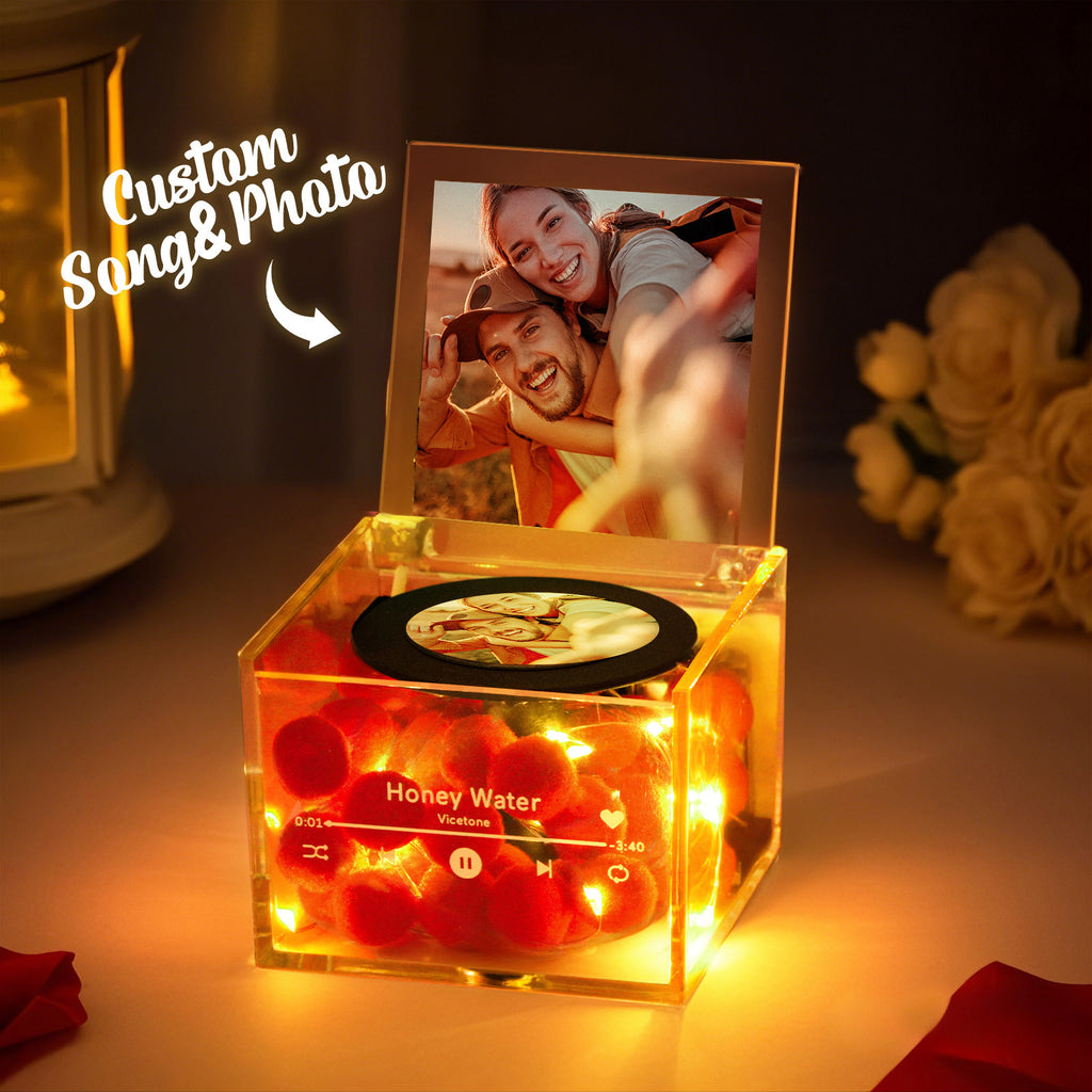 Mini Record Player Music Box - Custom Photo with Light