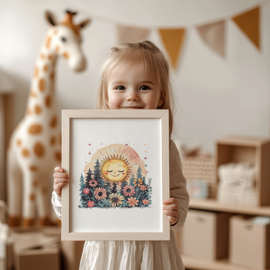 Whimsical Sun and Flowers Art Print for Nursery product